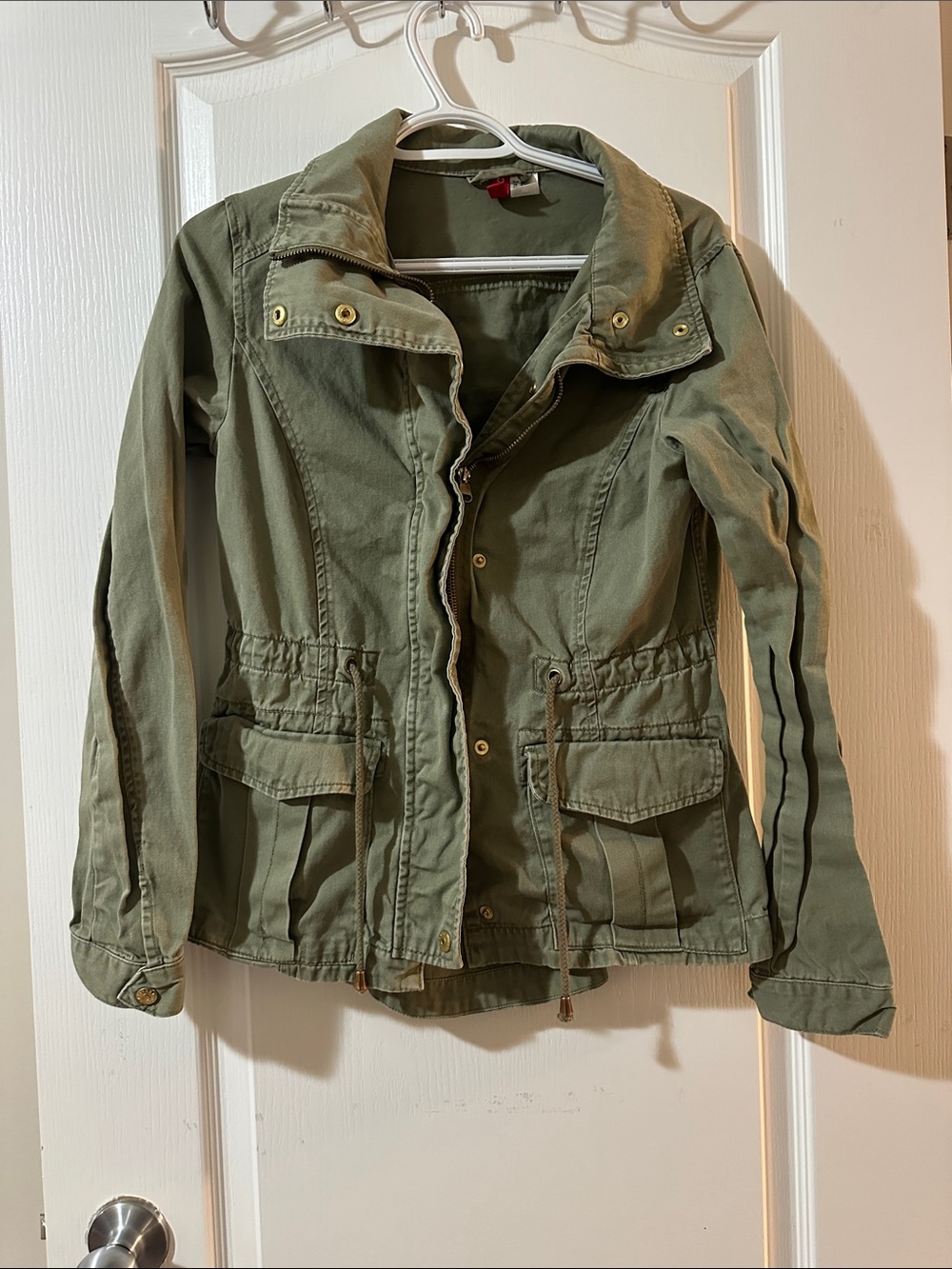 Divided Olive Green Utility Jacket with Drawstring Waist
